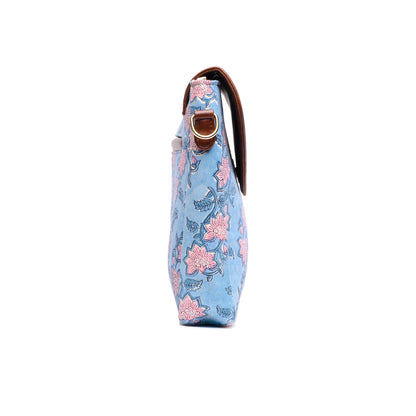 FLOATING WATER LILY OCEAN COTTON PRINTED SLING BAG