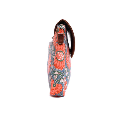 THAI SUNFLOWER HAND BLOCK COTTON PRINTED & VEGAN LEATHER SLING BAG