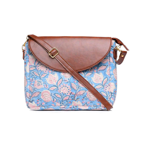 SWIMMING POPPY BLOCK PRINTED COTTON SLING BAG