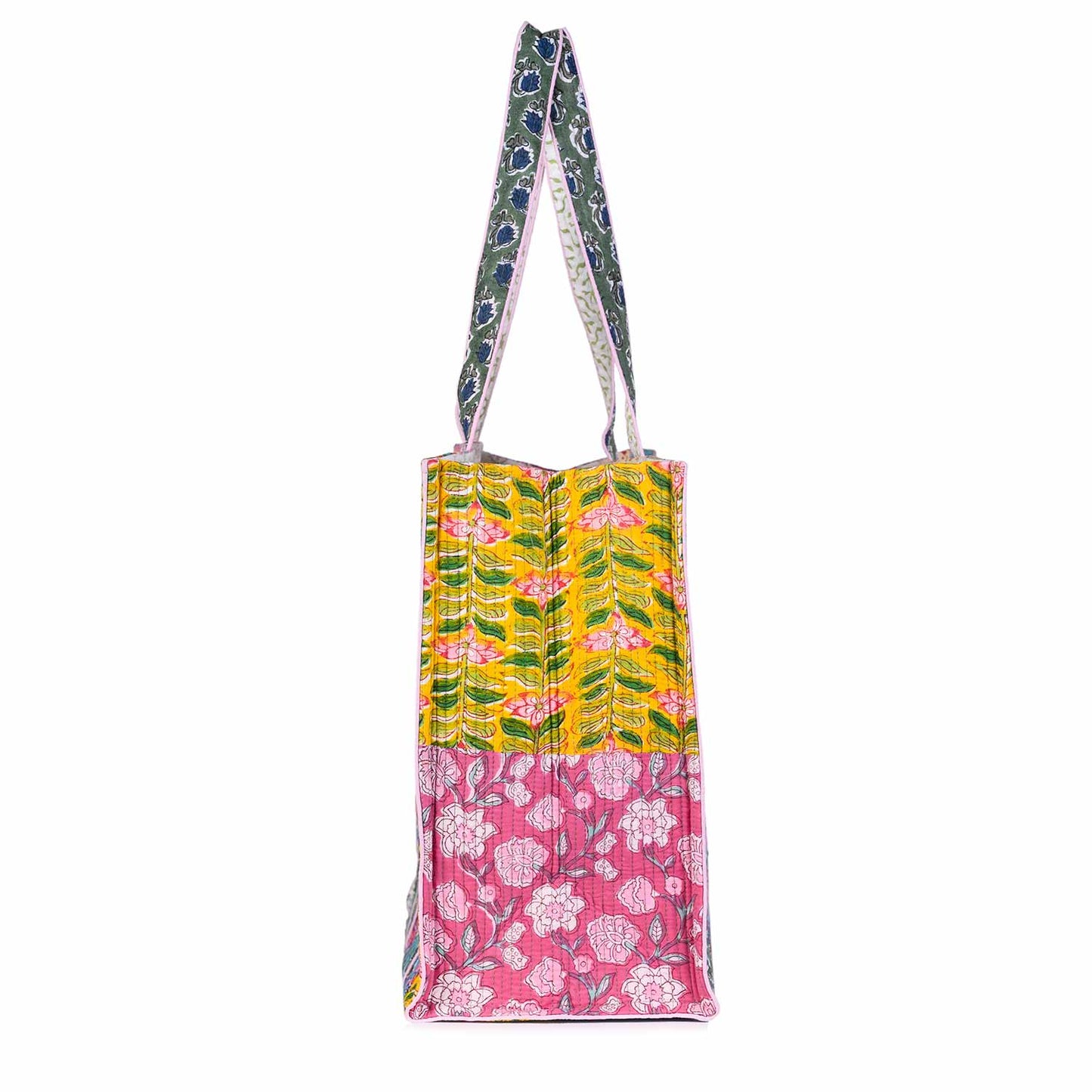 MULTICOLOURED FIRANGI HAND BLOCK QUILTED TOTE BAG