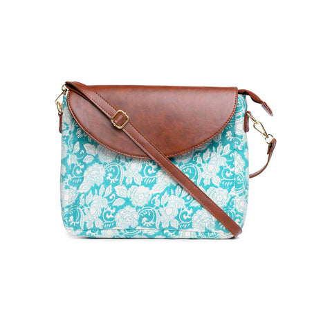 SAPHIRE FLORA HAND BLOCK PRINTED COTTON SLING BAG