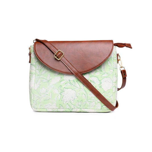 TULIP STAR HAND BLOCK COTTON PRINTED & VEGAN LEATHER SLING BAG
