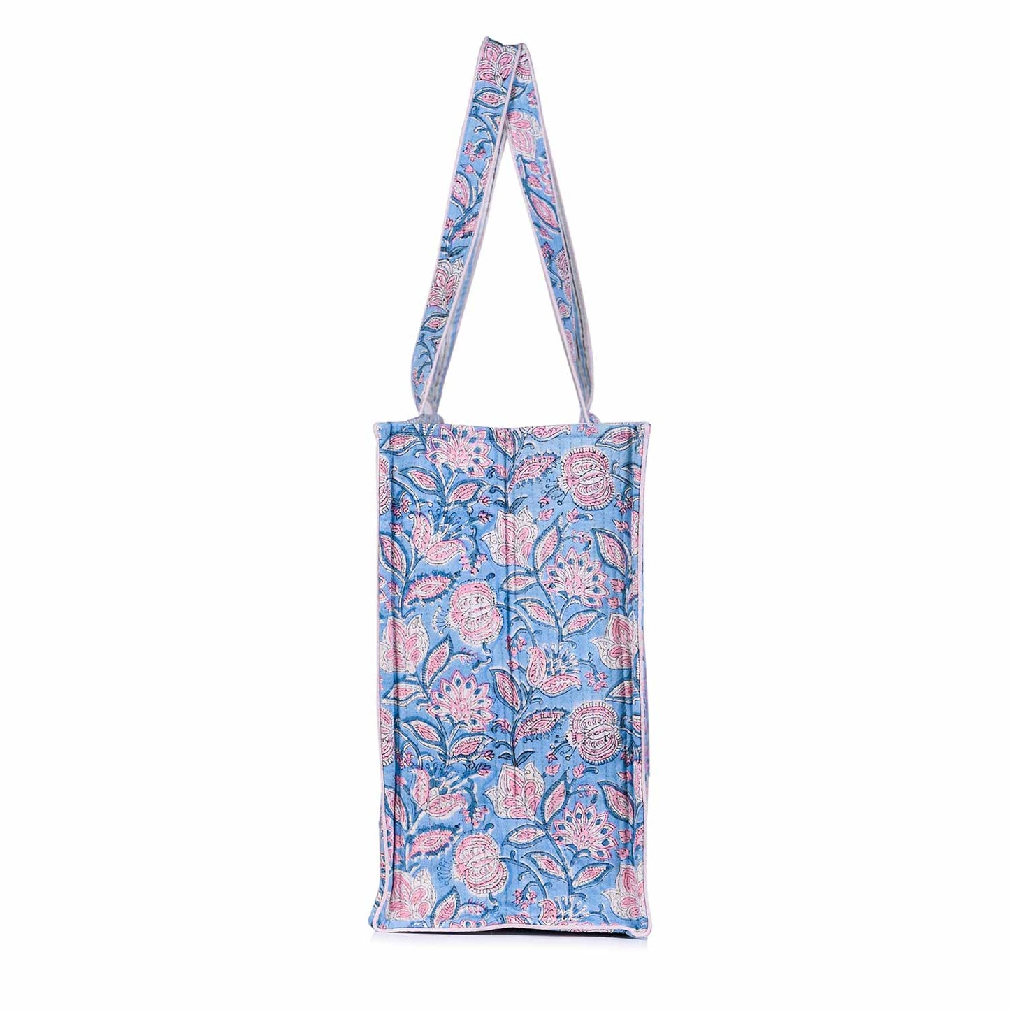 BOHEMIAN FLORAL HAND BLOCK COTTON PRINTED QUILTED TOTE BAG