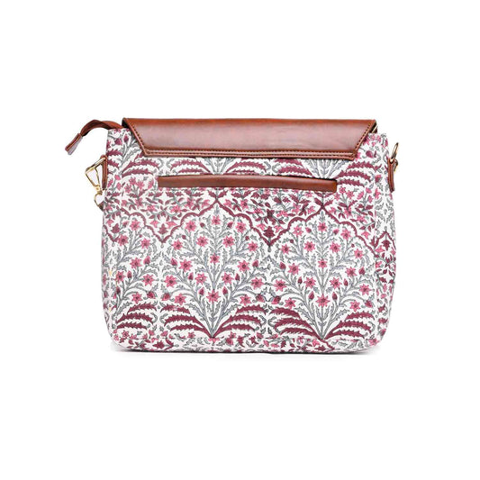 TESSELLATION BOUQUET HAND BLOCK COTTON PRINTED & VEGAN LEATHER SLING BAG