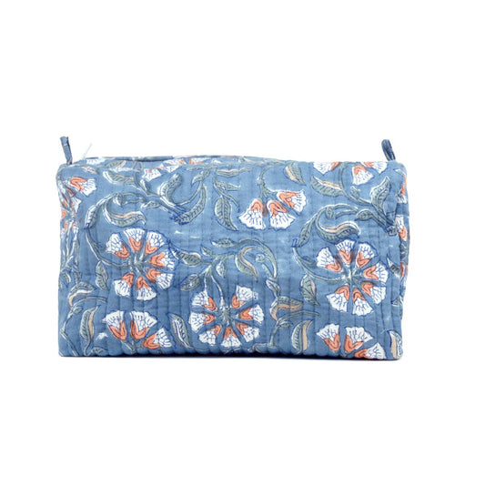 DHOB BUTTA HAND BLOCK COTTON PRINTED QUILTED TOILETRY POUCH