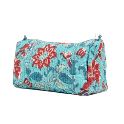 MOONSOON SUNFLOWER HAND BLOCK COTTON PRINTED QUILTED TOILETRY POUCH