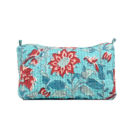 MOONSOON SUNFLOWER HAND BLOCK COTTON PRINTED QUILTED TOILETRY POUCH