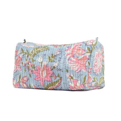 OPEUIM GARLAND HAND BLOCK COTTON PRINTED QUILTED TOILETRY POUCH