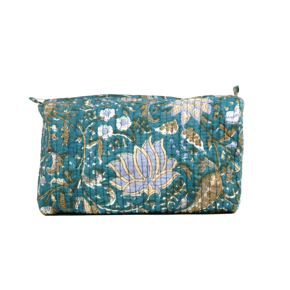 MAURITUS LOTUS HAND BLOCK COTTON PRINTED QUILTED TOILETRY POUCH