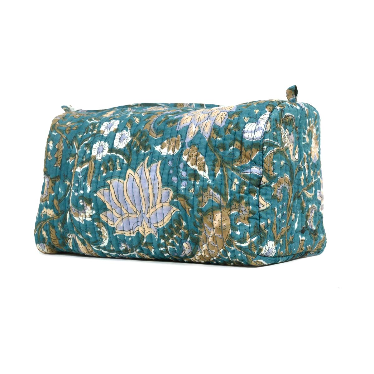 MAURITUS LOTUS HAND BLOCK COTTON PRINTED QUILTED TOILETRY POUCH