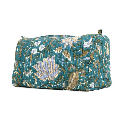 MAURITUS LOTUS HAND BLOCK COTTON PRINTED QUILTED TOILETRY POUCH