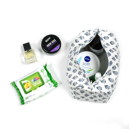 XENIA BUTTI HAND BLOCK COTTON PRINTED  QUILTED TOILETRY POUCH