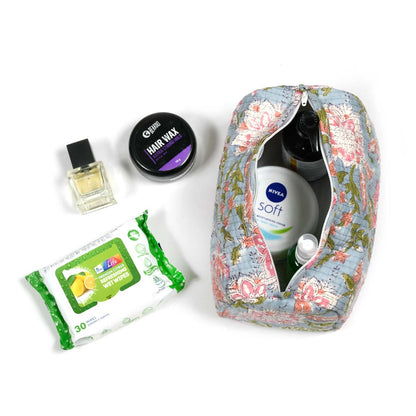 OPEUIM GARLAND HAND BLOCK COTTON PRINTED QUILTED TOILETRY POUCH