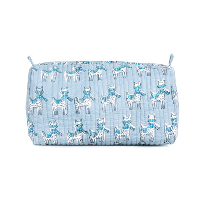 MOON WALK BY CAT HAND BLOCK COTTON PRINTED QUILTED TOILETRY POUCH