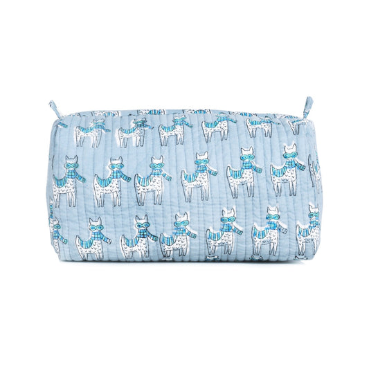MOON WALK BY CAT HAND BLOCK COTTON PRINTED QUILTED TOILETRY POUCH