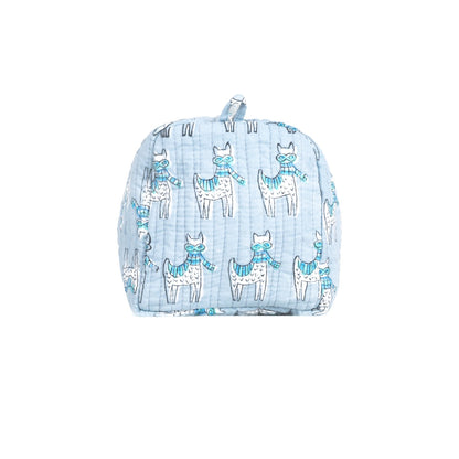MOON WALK BY CAT HAND BLOCK COTTON PRINTED QUILTED TOILETRY POUCH