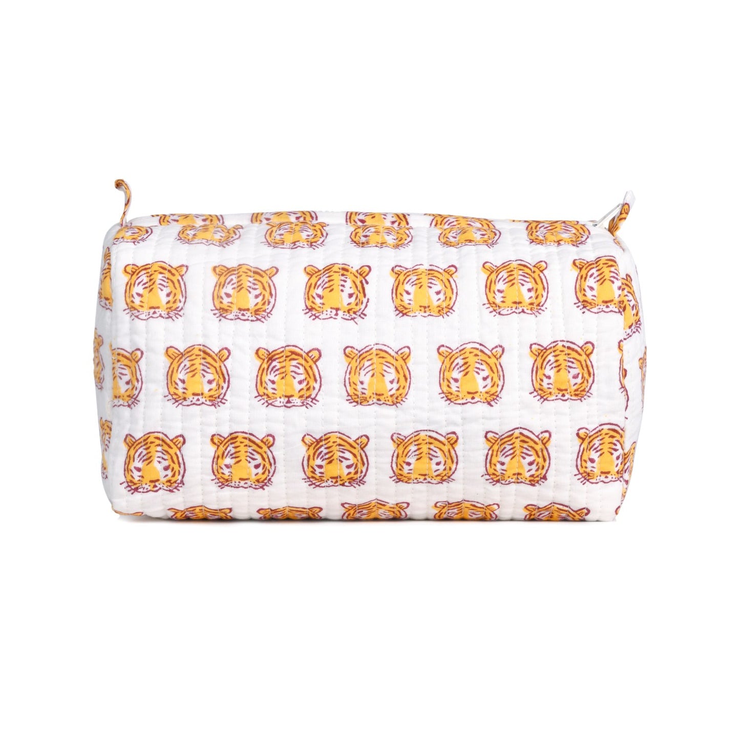 ROYAL BENGAL LION HAND BLOCK COTTON PRINTED QUILTED TOILETRY POUCH