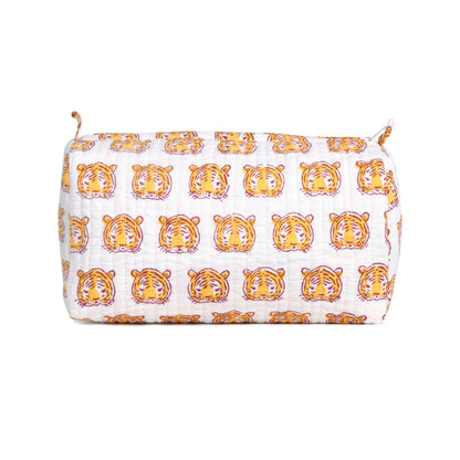 ROYAL BENGAL LION HAND BLOCK COTTON PRINTED QUILTED TOILETRY POUCH