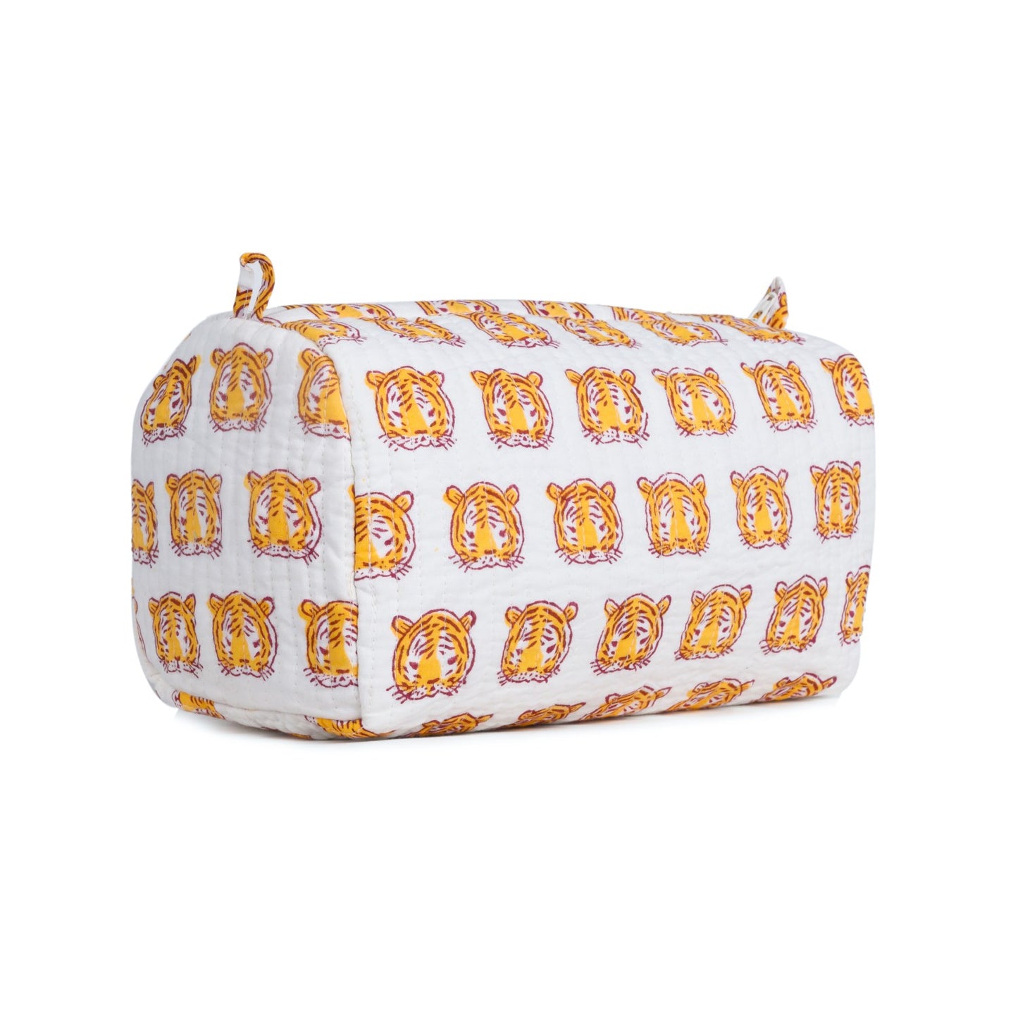 ROYAL BENGAL LION HAND BLOCK COTTON PRINTED QUILTED TOILETRY POUCH