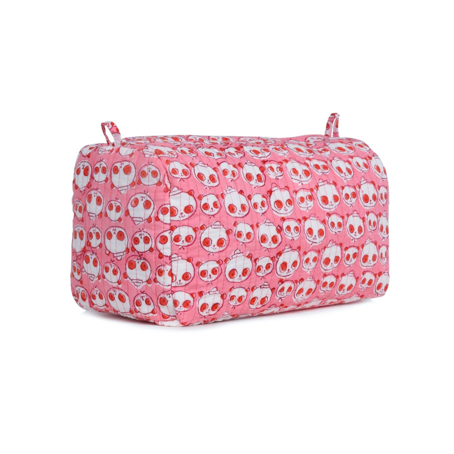 FUCHSIA BEAR HAND BLOCK COTTON PRINTED QUILTED TOILETRY POUCH