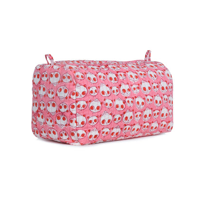 FUCHSIA BEAR HAND BLOCK COTTON PRINTED QUILTED TOILETRY POUCH