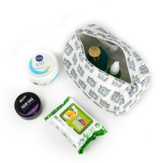 EGIPTIN LION HAND BLOCK COTTON PRINTED QUILTED TOILETRY POUCH