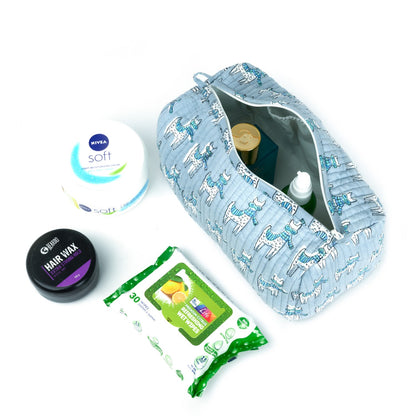 MOON WALK BY CAT HAND BLOCK COTTON PRINTED QUILTED TOILETRY POUCH