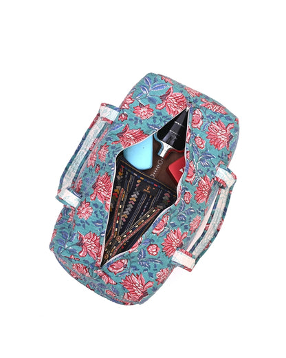 ZUCCHINI HAND BLOCK PRINTED QUILTED TRAVEL DUFFLE BAG BIG