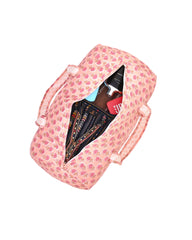 PINK GUL BUTTI  HAND BLOCK PRINTED QUILTED TRAVEL DUFFLE BAG BIG