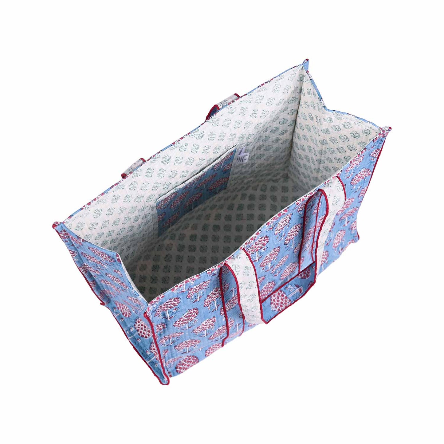 BOHEMIAN FLORAL HAND BLOCK COTTON PRINTED QUILTED TOTE BAG