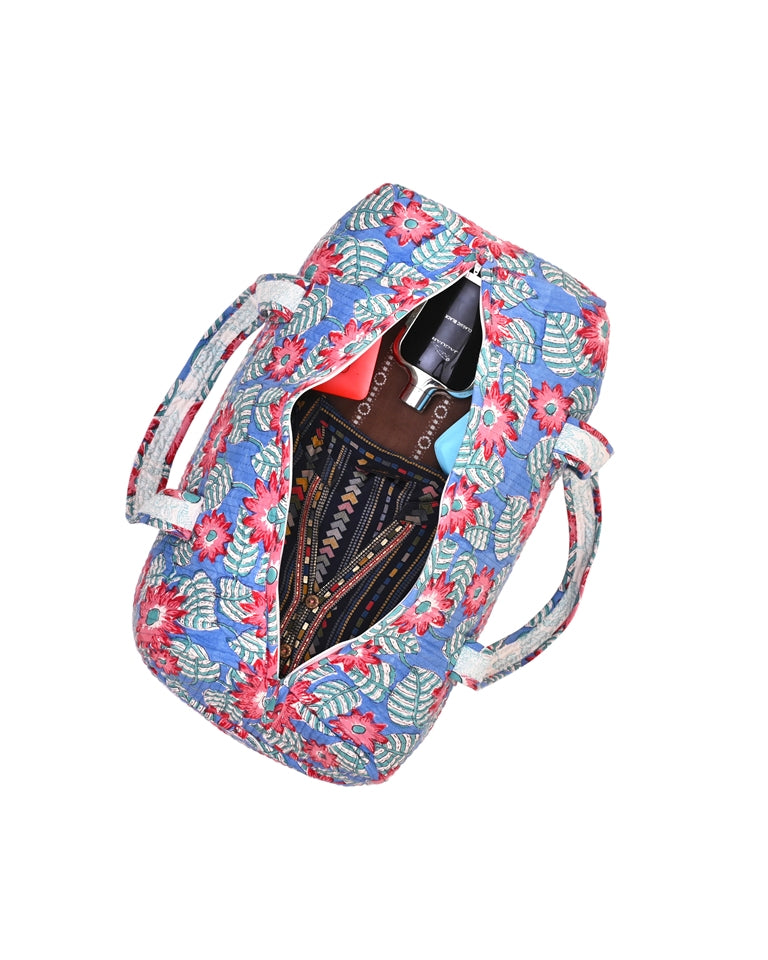 NAASPEETA JAAL  HAND BLOCK PRINTED QUILTED TRAVEL DUFFLE BAG BIG