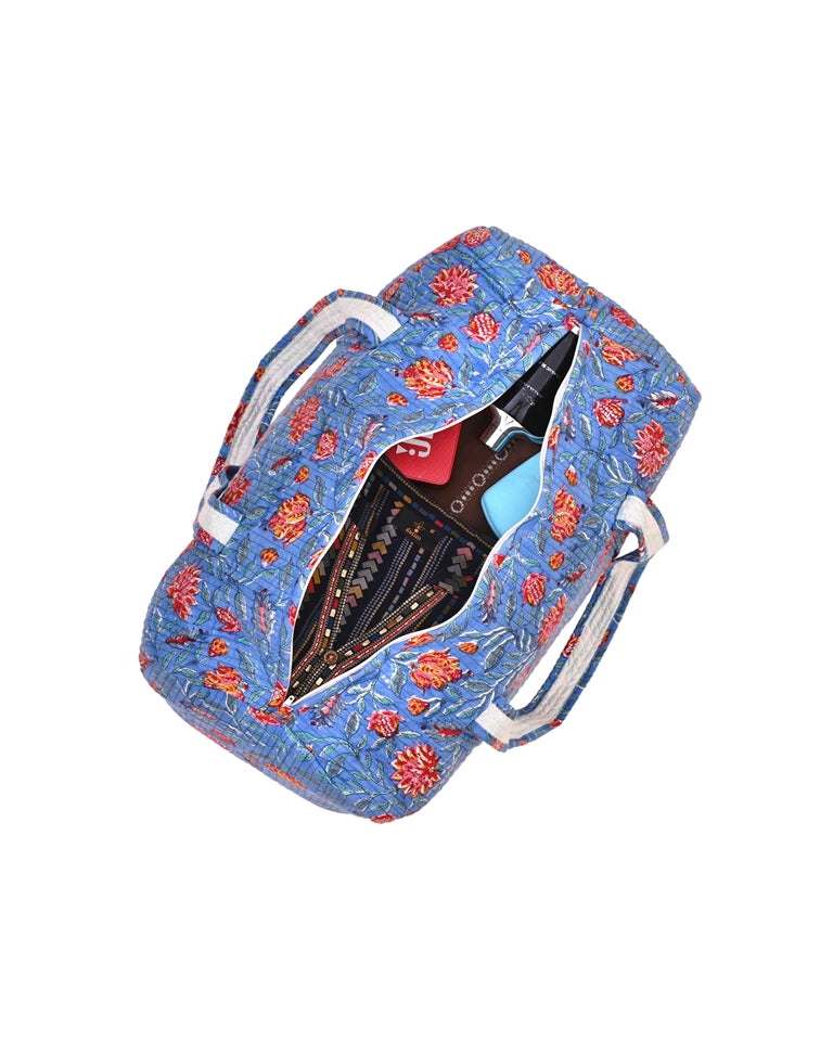 POMEGRANATE HAND BLOCK PRINTED QUILTED TRAVEL DUFFLE BAG BIG