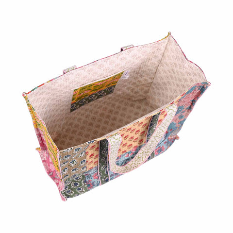 MULTICOLOURED FIRANGI HAND BLOCK QUILTED TOTE BAG