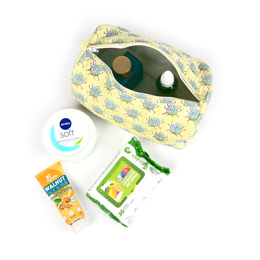 BUG BUTTI _ PASTEL HAND BLOCK COTTON PRINTED QUILTED TOILETRY POUCH