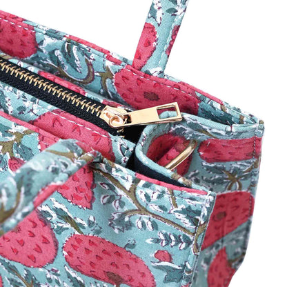 MARRY GOLD COTTON PRINTED TOTE WITH SLING BAG