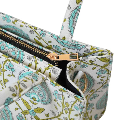 PEEPAL LEAF COTTON PRINTED TOTE WITH SLING BAG
