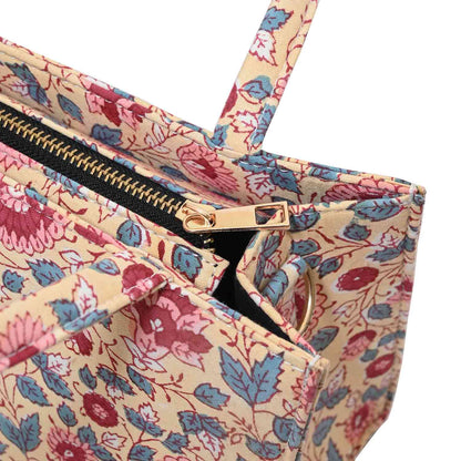 ROOH ROSE COTTON PRINTED TOTE WITH SLING BAG