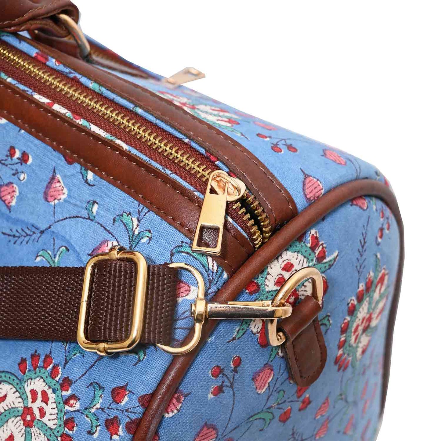 OCTOPUS COTTON PRINTED VEGAN LEATHER DUFFLE BAG WITH STRAP