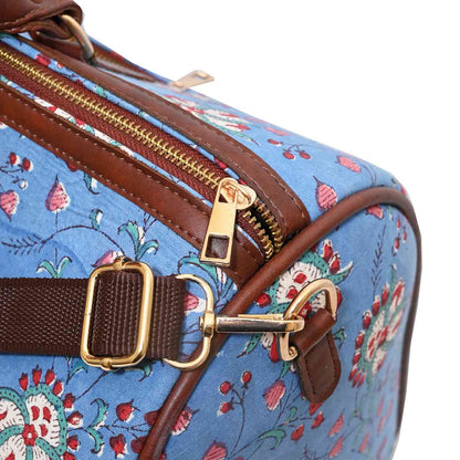 OCTOPUS COTTON PRINTED VEGAN LEATHER DUFFLE BAG WITH STRAP