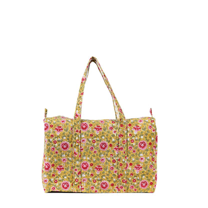 BASANT FLOWER HAND BLOCK PRINTED QUILTED TRAVEL DUFFLE BAG BIG