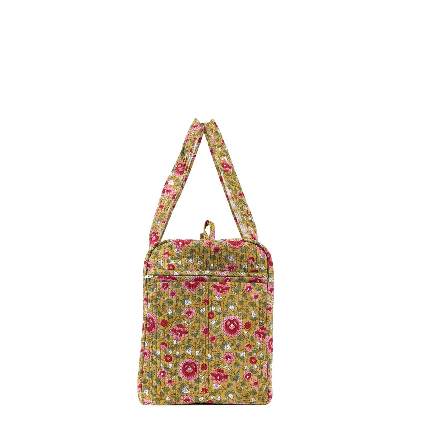 BASANT FLOWER HAND BLOCK PRINTED QUILTED TRAVEL DUFFLE BAG BIG