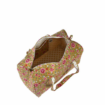 BASANT FLOWER HAND BLOCK PRINTED QUILTED TRAVEL DUFFLE BAG BIG
