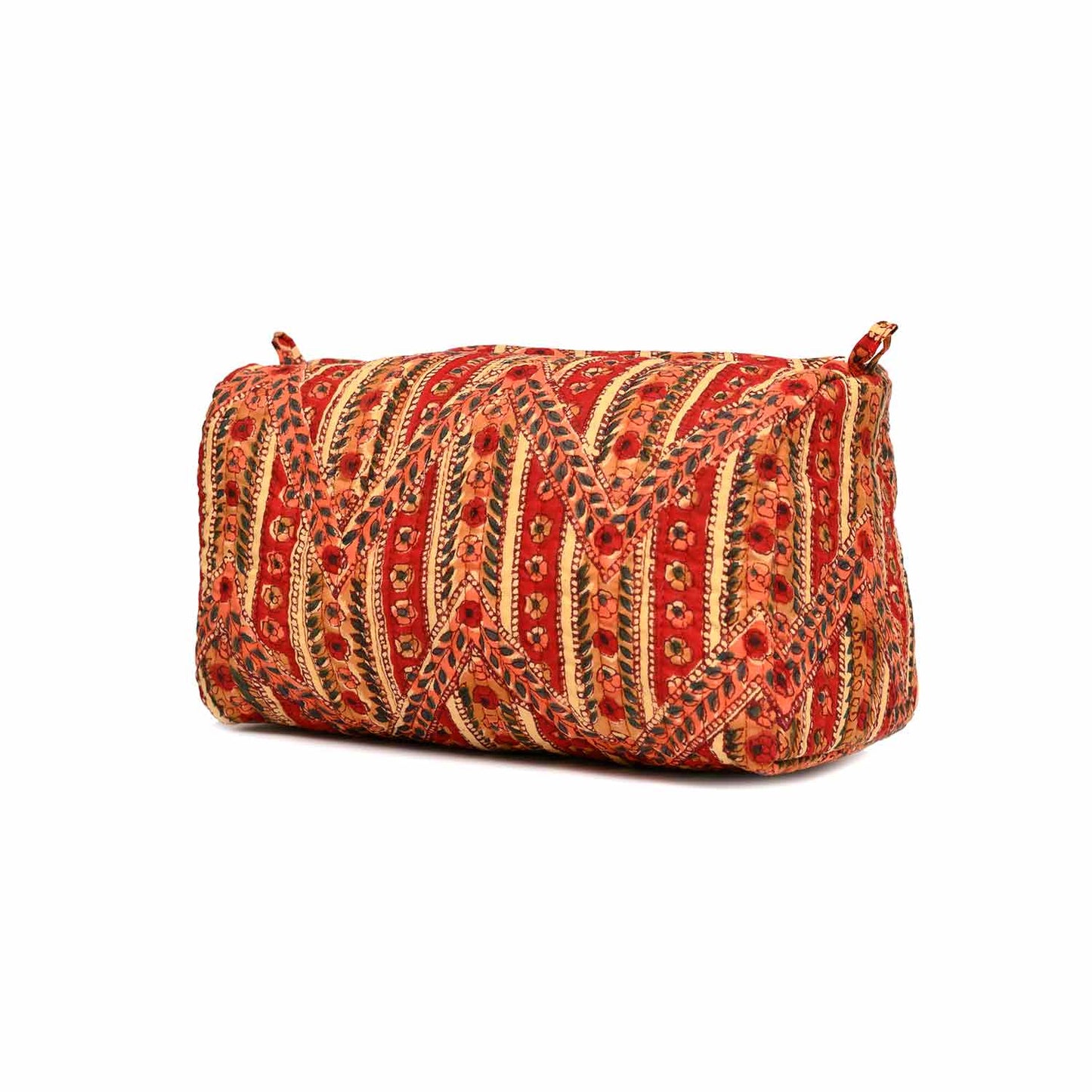 BORDER TRAIL RED HAND BLOCK PRINT QUILTED TOILETRY POUCH