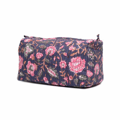 CARNATION JAAL BLOCK PRINT QUILTED TOILETRY POUCH