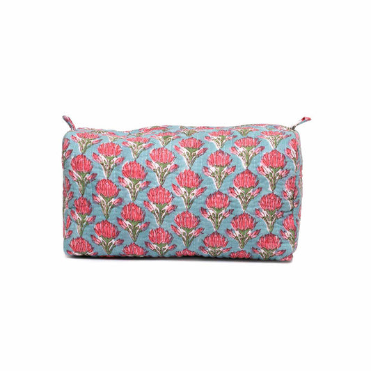 MONSOON LILY HAND BLOCK COTTON PRINTED QUILTED TOILETRY POUCH