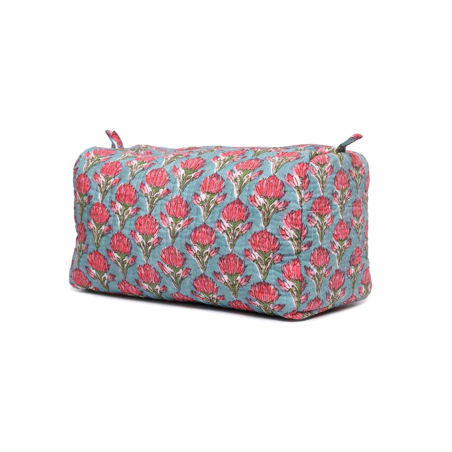 MONSOON LILY HAND BLOCK COTTON PRINTED QUILTED TOILETRY POUCH