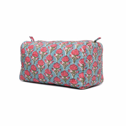 MONSOON LILY HAND BLOCK COTTON PRINTED QUILTED TOILETRY POUCH