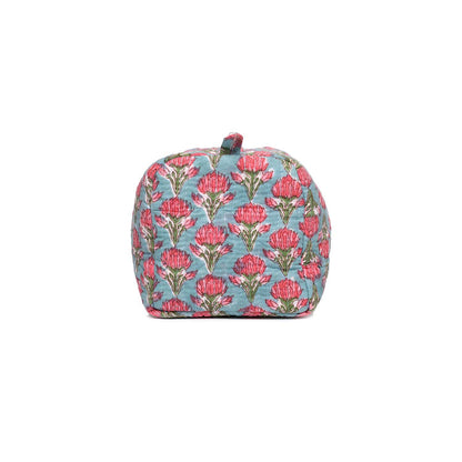 MONSOON LILY HAND BLOCK COTTON PRINTED QUILTED TOILETRY POUCH