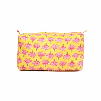 AUTUMN BUDD HAND BLOCK COTTON PRINTED QUILTED TOILETRY POUCH