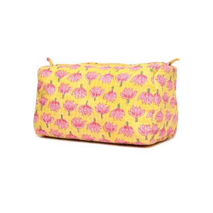 AUTUMN BUDD HAND BLOCK COTTON PRINTED QUILTED TOILETRY POUCH
